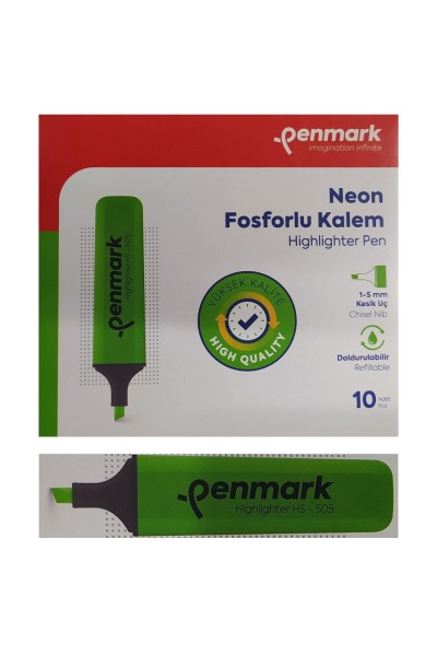 Penmark Fosforlu Kalem Neon Yeşil Renk (10 Adet)