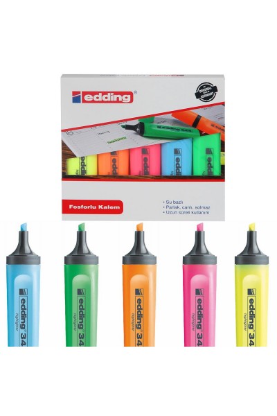Edding 344 Karışık Renk Fosforlu Kalem 5 li Paket