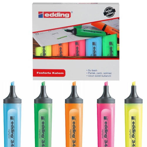 Edding 344 Karışık Renk Fosforlu Kalem 5 li Paket