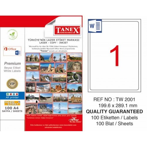 Tanex TW-2001 Laser Etiketi 199,6 x 289,1 mm