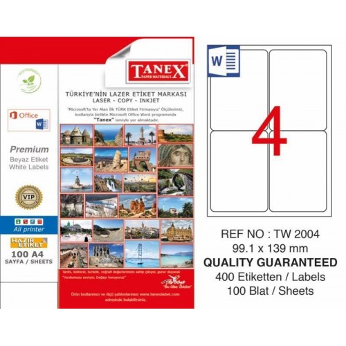 Tanex TW-2004 Laser Etiketi 99,1 x 139 mm Tanex TW-2004 Laser Etiketi 99,1 x 139 mm