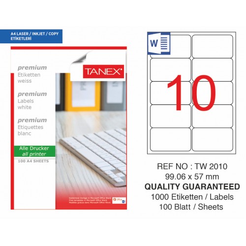 Tanex TW-2010 Laser Etiketi 99,06 x 57 mm