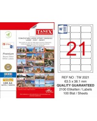 Tanex TW-2021 Laser Etiketi 63,5 x 38,1 mm