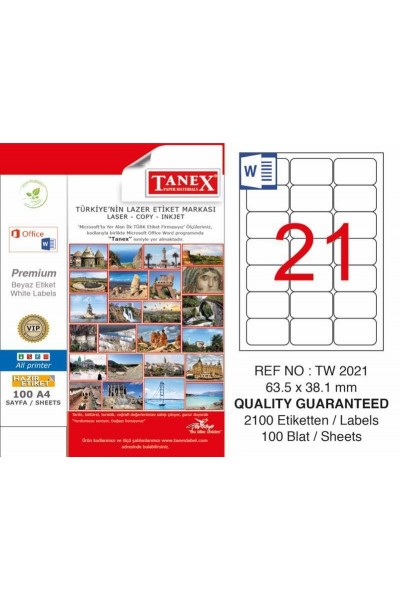 Tanex TW-2021 Laser Etiketi 63,5 x 38,1 mm