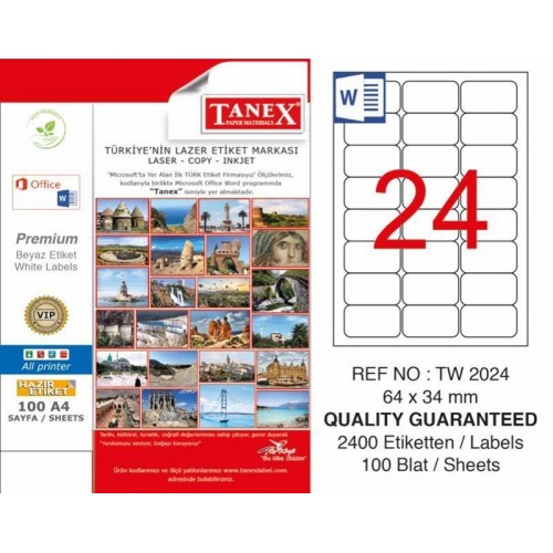 Tanex TW-2024 Laser Etiketi 64 x 34 mm