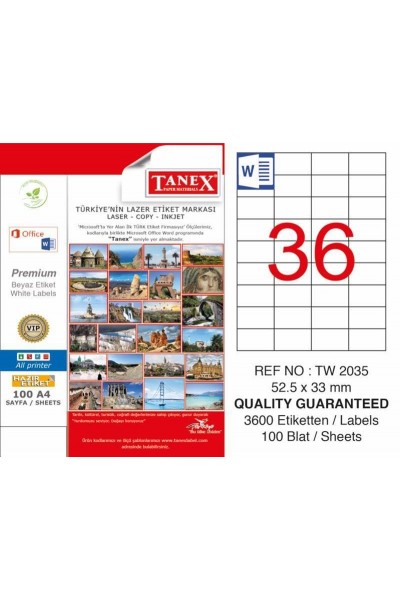 Tanex TW-2035 Laser Etiketi 52,5 x 33 mm