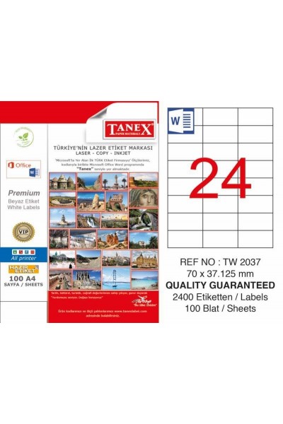 Tanex TW-2037 Laser Etiketi 70 x 37,125 mm
