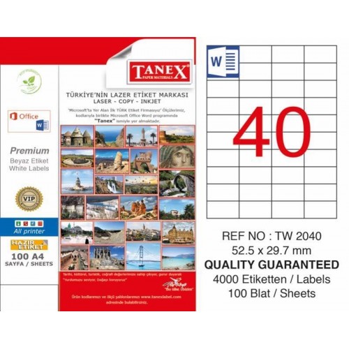 Tanex TW-2040 Laser Etiketi 52,5 x 29,7 mm