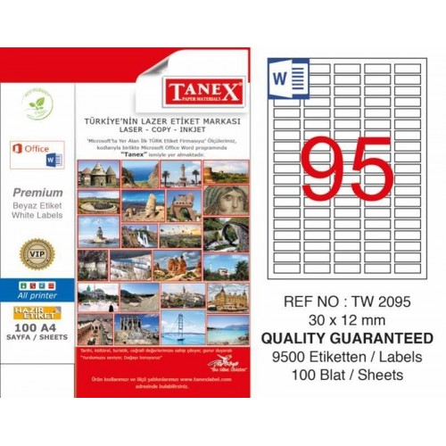 Tanex TW-2095 Laser Etiketi 30 x 12 mm Tanex TW-2095 Laser Etiketi 30 x 12 mm