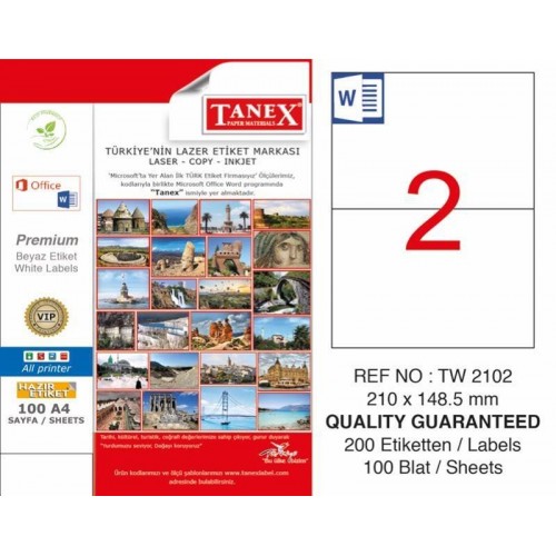 Tanex TW-2102 Laser Etiketi 210 x 148,5 mm