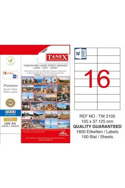 Tanex TW-2105 Laser Etiketi 105 x 37,125 mm