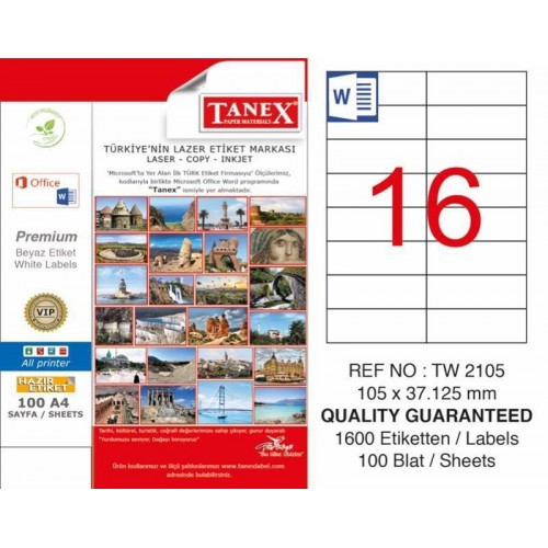 Tanex TW-2105 Laser Etiketi 105 x 37,125 mm