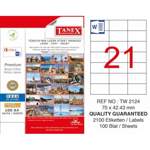 Tanex TW-2124 Laser Etiketi 70 x 42,43 mm
