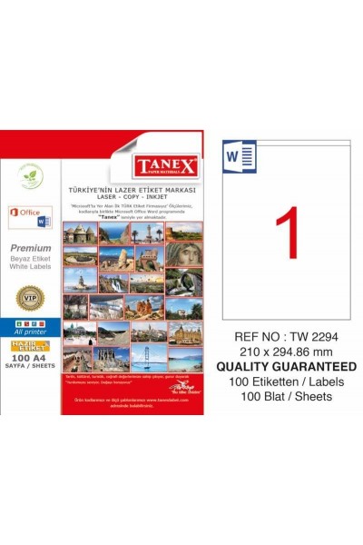 Tanex TW-2294 Laser Etiketi 210 x 294,86 mm