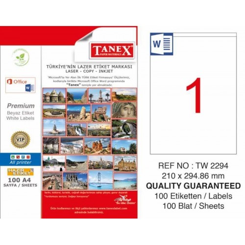 Tanex TW-2294 Laser Etiketi 210 x 294,86 mm