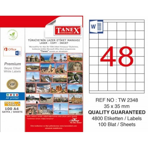 Tanex TW-2348 Laser Etiketi 35 x 35 mm Tanex TW-2348 Laser Etiketi 35 x 35 mm