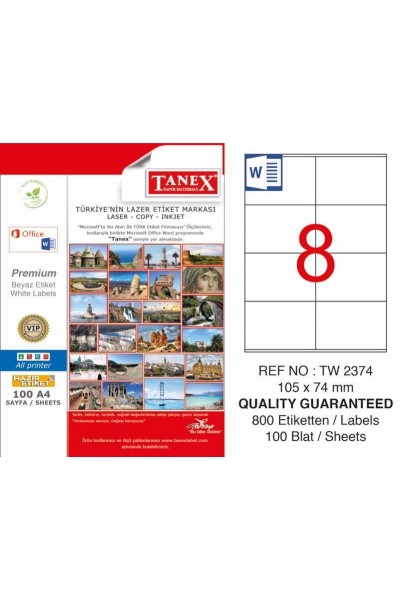 Tanex TW-2374 Laser Etiketi 105 x 74 mm Tanex TW-2374 Laser Etiketi 105 x 74 mm