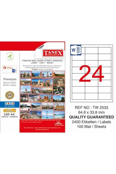 Tanex TW-2533 Laser Etiketi 64,6 x 33,8 mm Tanex TW-2533 Laser Etiketi 64,6 x 33,8 mm