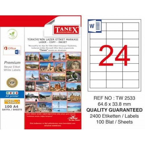 Tanex TW-2533 Laser Etiketi 64,6 x 33,8 mm