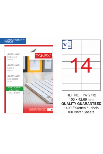 Tanex TW-2712 Laser Etiketi 105x42,69 mm Tanex TW-2712 Laser Etiketi 105x42,69 mm